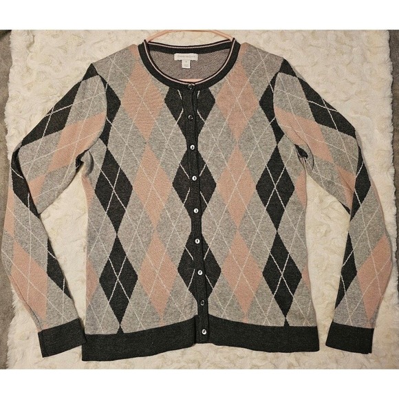 Charter Club Sweaters - Charter Club Cardigan Preppy Style Pink and Gray Women's Size Medium